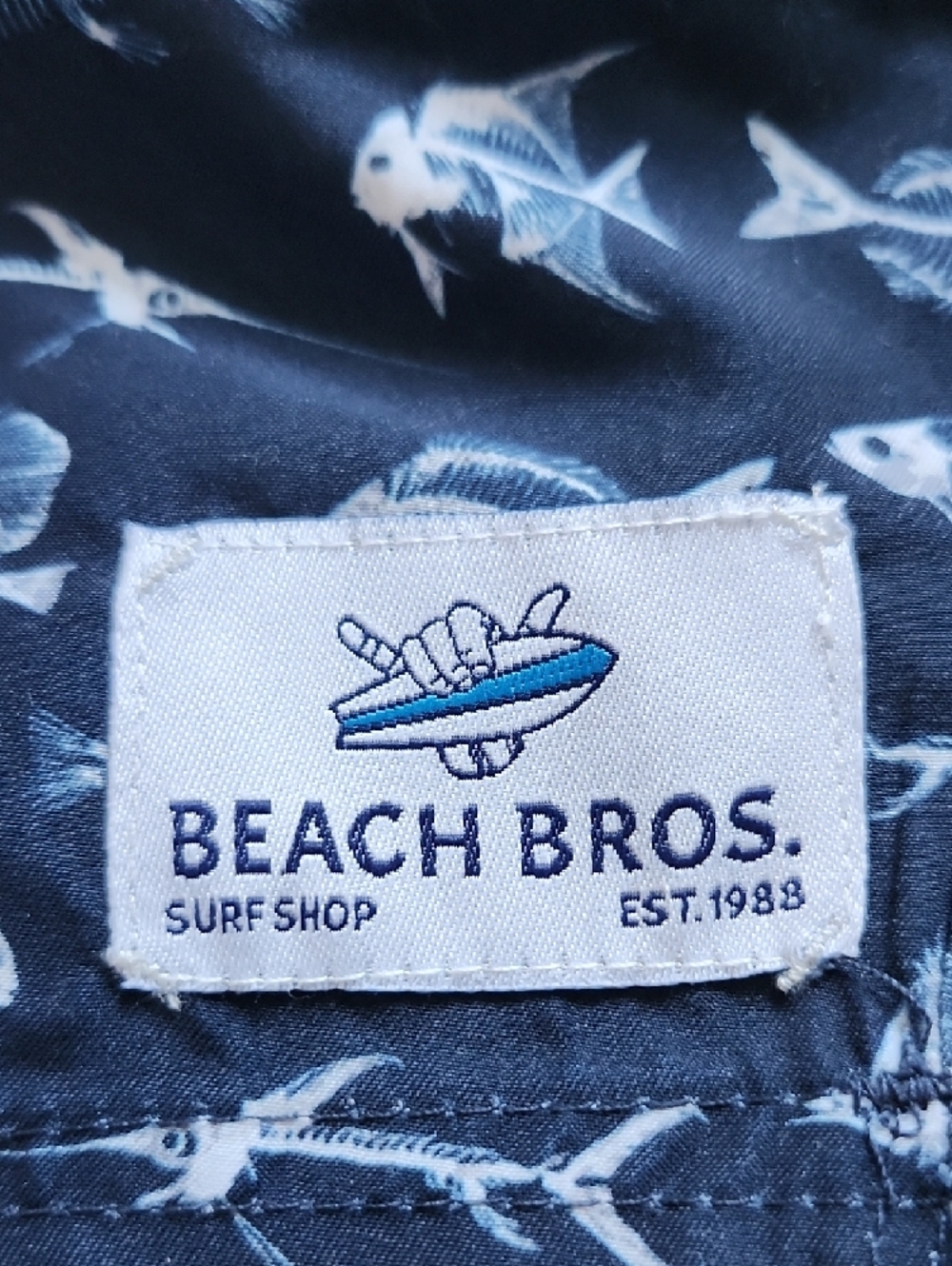 NWT Beach Bros Men's Black Fish Skeletons Print Swim Trunks Size Medium - Picture 2 of 12